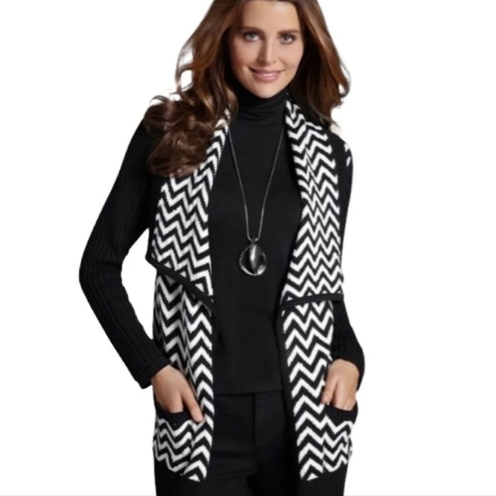 Chico's Chevron print open front cardigan sweater 2 (Large)